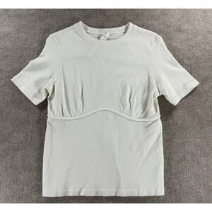 Fabletics Ribbed Short Sleeve Top XL Cream Stretch Casual Athleisure